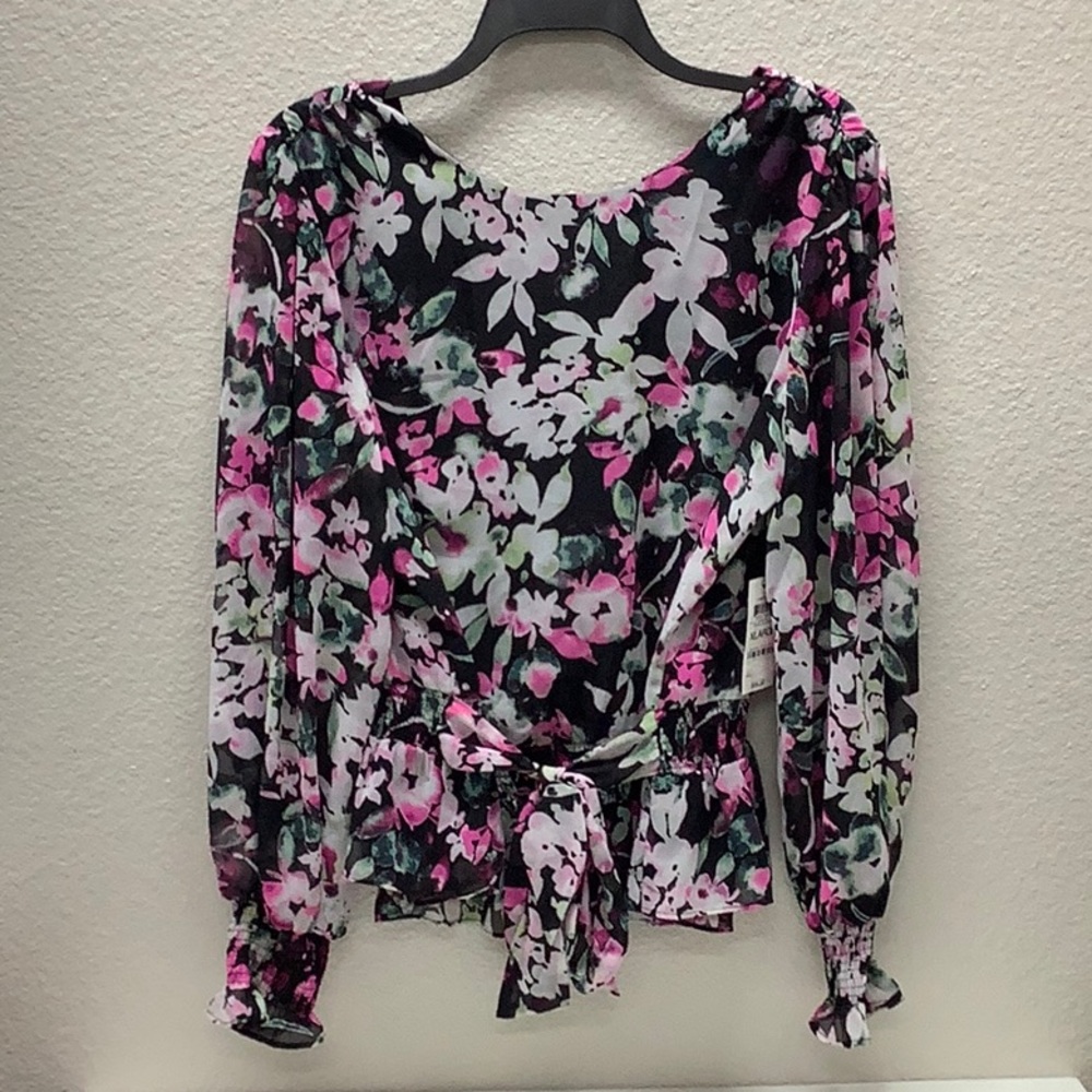 NWT Bar III Floral Smocked Long Sleeve Ruffle Blouse - Picture 4 of 6